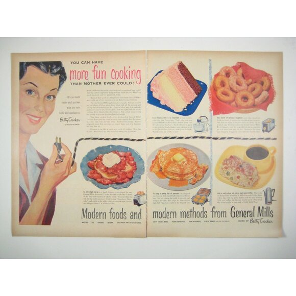 Vintage Betty Crocker General Mills 2 Page Print Ad Kitchen Decor Appliances - Picture 1 of 2